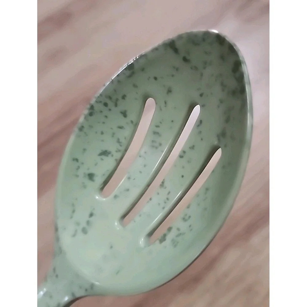 Paula Dean Melamine Slotted Spoon Serving Utensil Speckled Pear‎ EUC  12.5 In